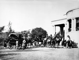 Vizegouverneur von Punjab und seine Kamelkutsche, 1864